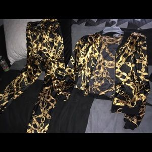 Black chained two piece satin set